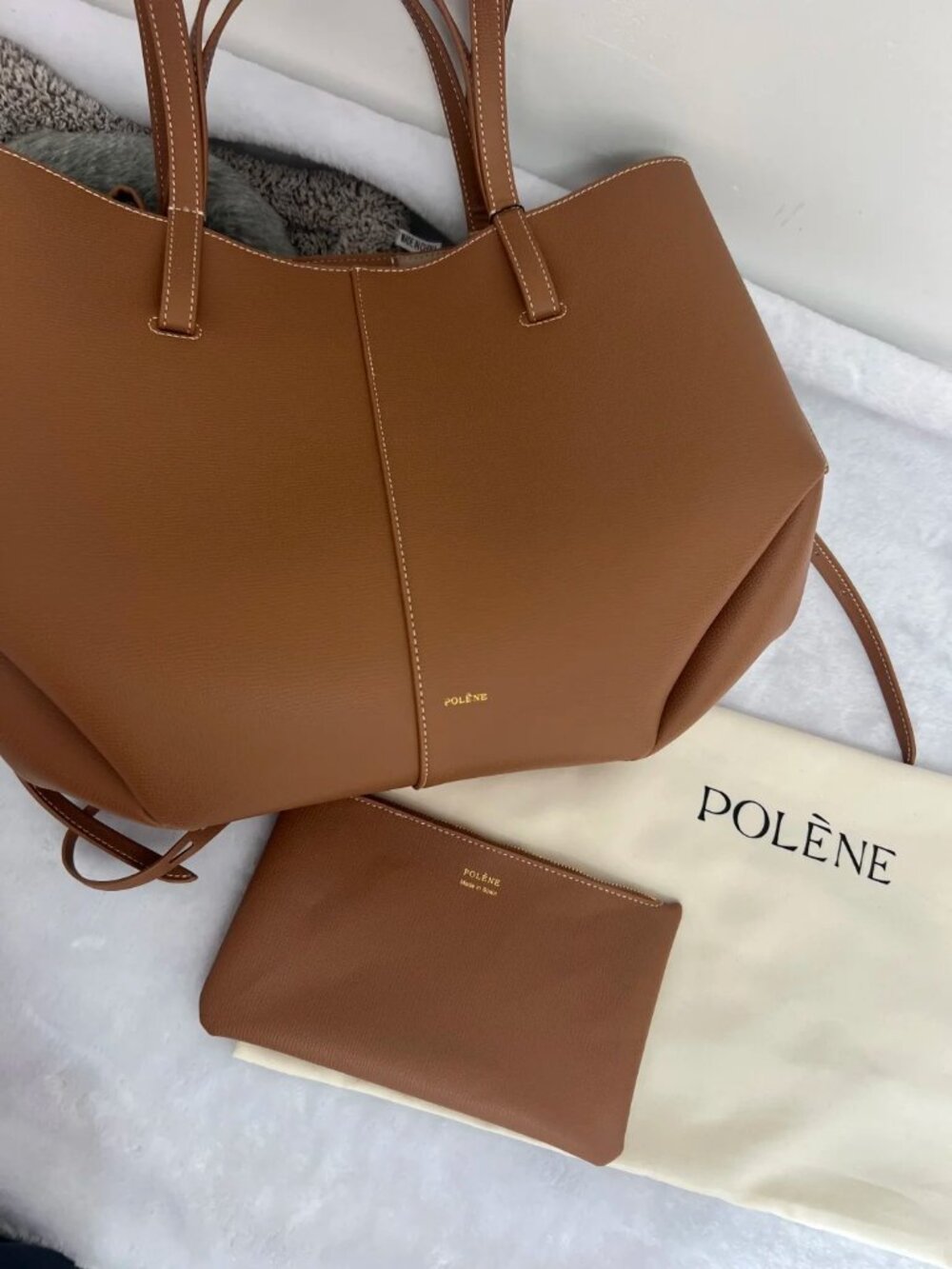 Polène Paris Cyme Mini Tan Textured Leather Tote Bag - Picture 4 of 10